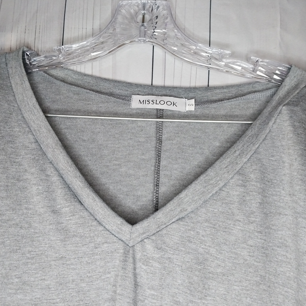 Misslook Gray and Black Women's V-Neck Oversized Babydoll boho Top - Picture 3 of 12